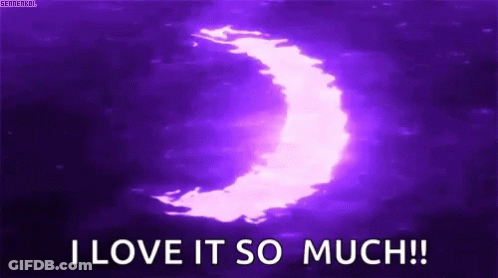 A Purple Background With A Crescent Moon And The Words I Love It So Much ! GIF