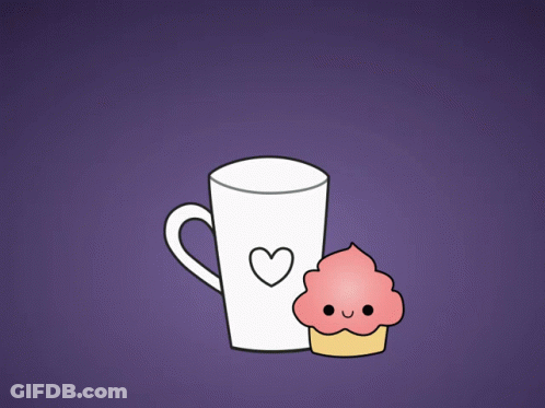 Purple Background Coffee Cup And Cupcake Good Morning GIF