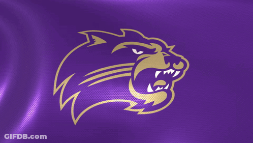 A Purple Background With A Gold Logo Of A Panther GIF