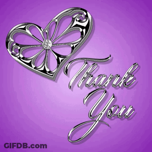 A Purple Background With A Heart And The Words Thank You On It GIF