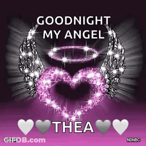 A Purple Background With A Heart And Wings And The Words Goodnight My Angel Thea GIF