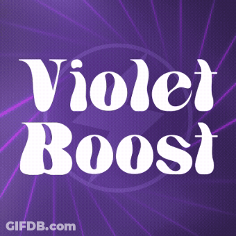 A Purple Background With A Lightning Bolt And The Words Violet Boost GIF