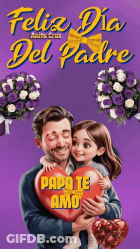 A Purple Background With A Man Holding A Little Girl And The Words Papa Te Amo On It GIF