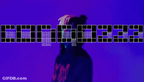 A Purple Background With A Person Wearing A Hoodie That Says Aoyama GIF