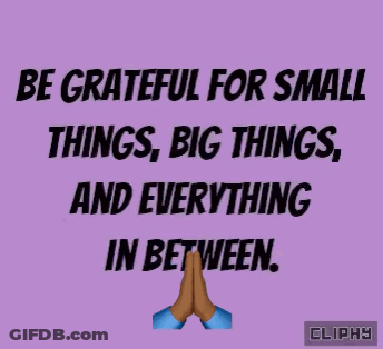A Purple Background With A Quote That Says Be Grateful For Small Things Big Things And Everything In Between . GIF