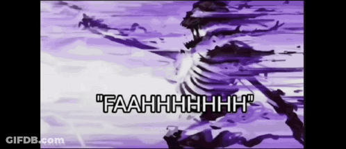 A Purple Background With A Skeleton And The Words " Faahhhh " On It GIF
