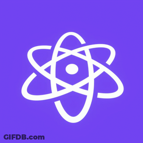 A Purple Background With A White Atom And Two Pieces Of Meat GIF