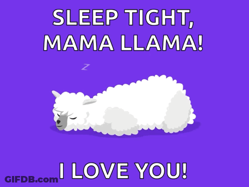 A Purple Background With A White Sheep Sleeping And The Words Sleep Tight Mama Llama I Love You GIF