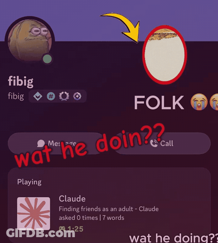 A Purple Background With A Yellow Arrow Pointing To A Circle That Says Folk GIF