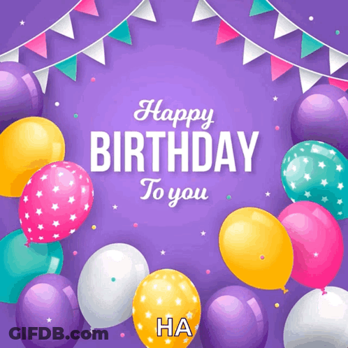A Purple Background With Balloons And The Words Happy Birthday To You On It GIF