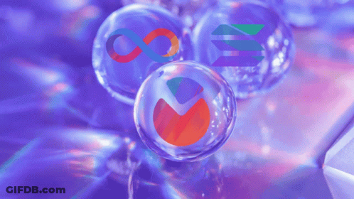 A Purple Background With Bubbles And A Circle With An Infinity Symbol In It GIF