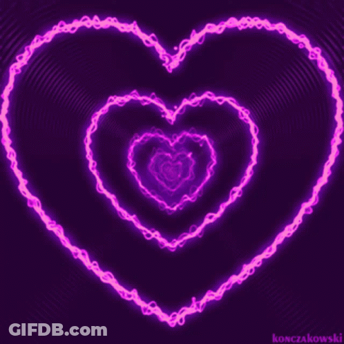 A Purple Background With Glowing Pink Hearts And The Name Konczakowski GIF