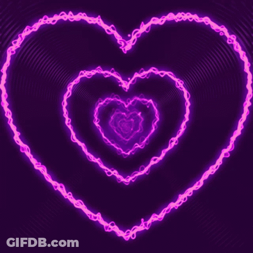 A Purple Background With Glowing Pink Hearts In It GIF