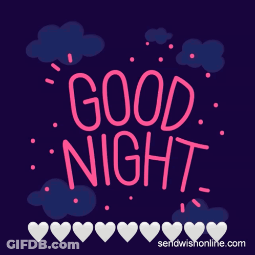 A Purple Background With Hearts And The Words Good Night On It GIF
