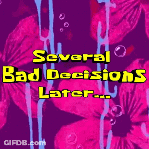 A Purple Background With Pink Flowers And The Words `` Several Bad Decisions Later '' On It . GIF