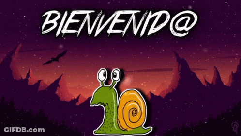 A Purple Background With The Words Bienvenido And A Snail GIF