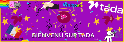 A Purple Background With The Words Bienvenu Surtada Written On It GIF