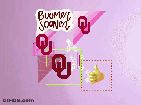 A Purple Background With The Words Boomer Sooner And A Hand Giving A Thumbs Up GIF