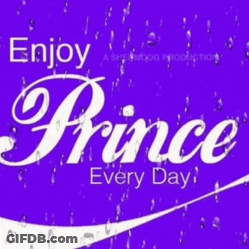 A Purple Background With The Words Enjoy Prince Every Day GIF