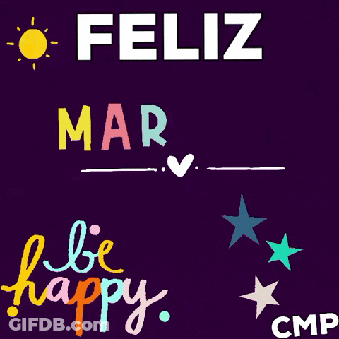 A Purple Background With The Words Feliz Martes And Be Happy On It GIF