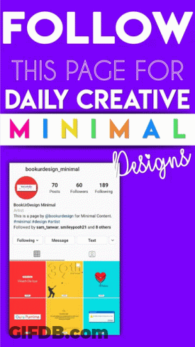 A Purple Background With The Words Follow This Page For Daily Creative Minimal Designs On It GIF