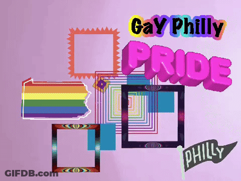 A Purple Background With The Words Gay Philly Pride On Top GIF