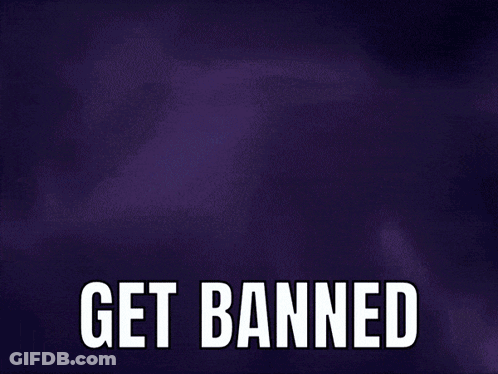 A Purple Background With The Words Get Banned Written On It GIF