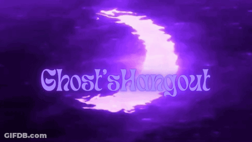 A Purple Background With The Words Ghost 'S Hangout And A Crescent Moon GIF