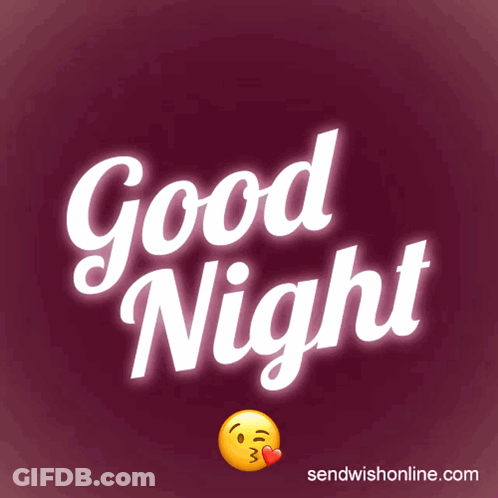 A Purple Background With The Words Good Night And A Smiley Face GIF