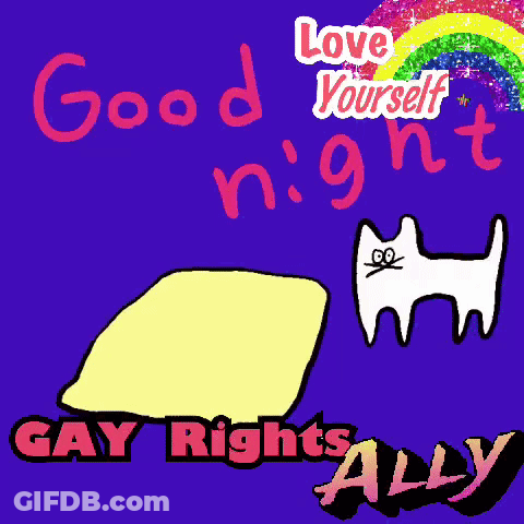 A Purple Background With The Words Good Night And Gay Rights Ally GIF