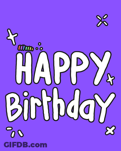 A Purple Background With The Words " Happy Birthday " And A Rainbow GIF