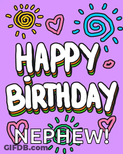 A Purple Background With The Words Happy Birthday Nephew Written On It GIF