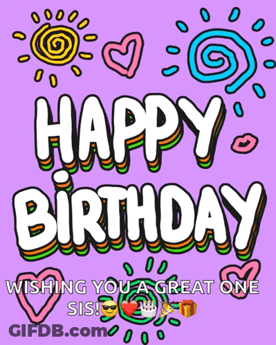 Happy Birthday Sis On Purple Background GIF