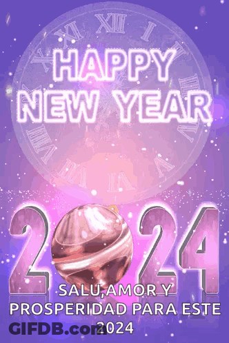 A Purple Background With The Words Happy New Year 2024 On It GIF
