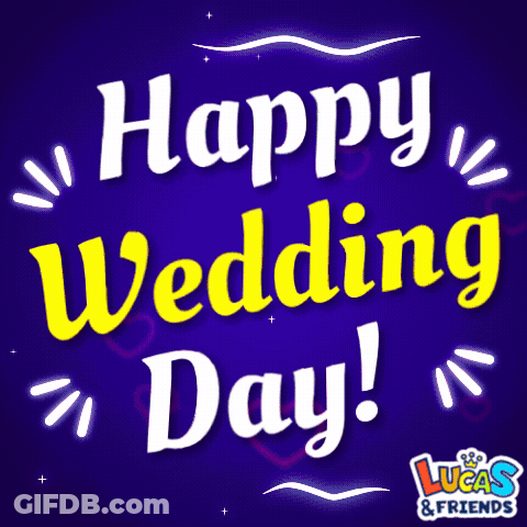 A Purple Background With The Words " Happy Wedding Day " On It GIF