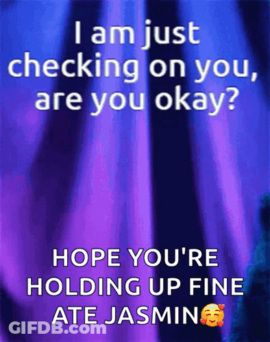 A Purple Background With The Words " I Am Just Checking On You Are You Okay " GIF