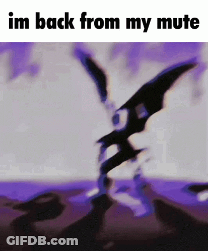A Purple Background With The Words Im Back From My Mute Written On It GIF
