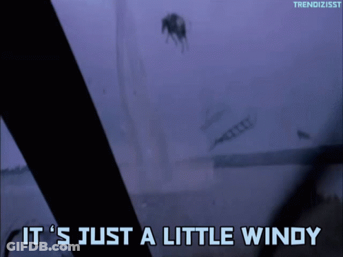 A Purple Background With The Words " It 'S Just A Little Windy " On It GIF