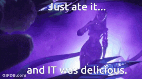 A Purple Background With The Words " Just Ate It ... And It Was Delicious " GIF