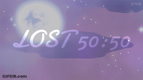 A Purple Background With The Words Lost 50:50 Written On It GIF