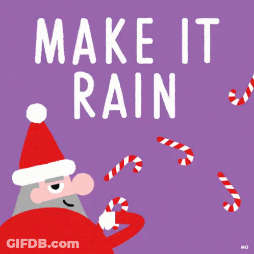 A Purple Background With The Words Make It Rain GIF