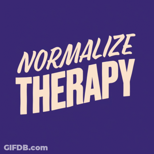 A Purple Background With The Words Normalize Therapy Written On It GIF