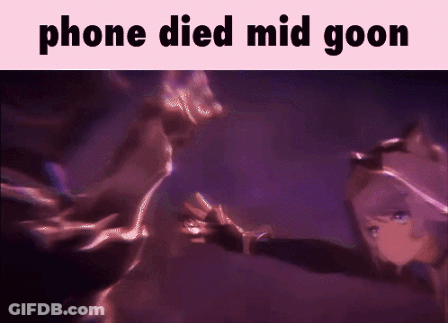 A Purple Background With The Words Phone Died Mid Goon On Top GIF