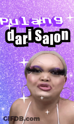A Purple Background With The Words Pulang Dari Salon Written On It GIF