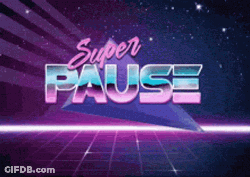 A Purple Background With The Words Super Pause Written On It GIF