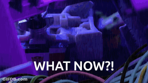 A Purple Background With The Words What Now GIF