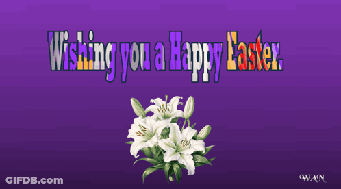 A Purple Background With The Words Wishing You A Happy Easter On It GIF
