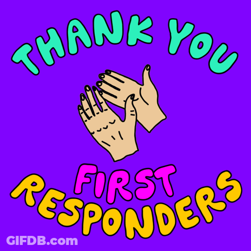 A Purple Background With Two Hands Clapping And The Words Thank You First Responders GIF