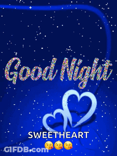 A Purple Background With Two Pink Hearts And The Words Good Night Sweetheart GIF