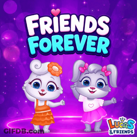 A Purple Background With Two Rabbits And The Words " Friends Forever " GIF
